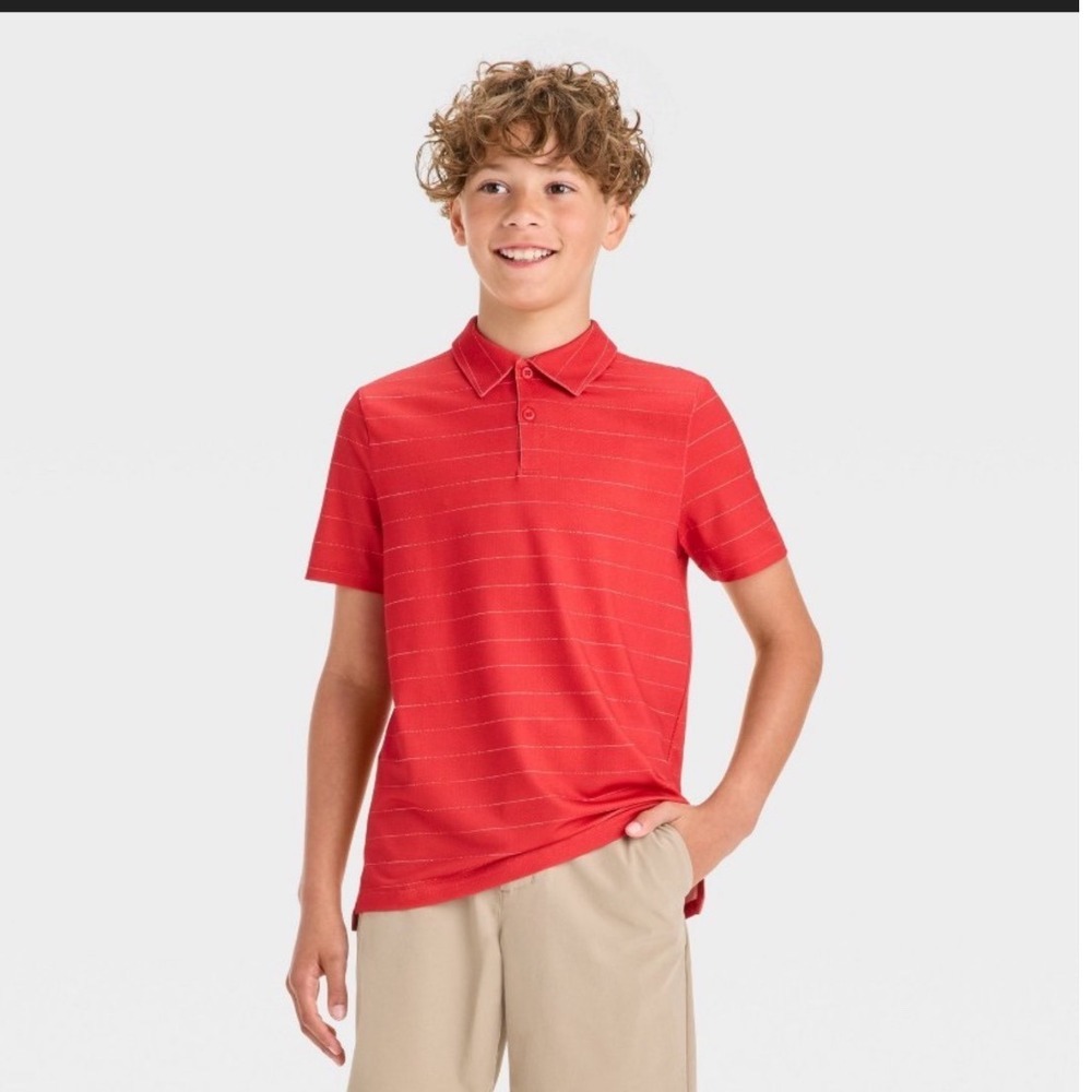 All In Motion Boys' Textured Golf Polo Shirt – Red – XXL (16/18) – NWT